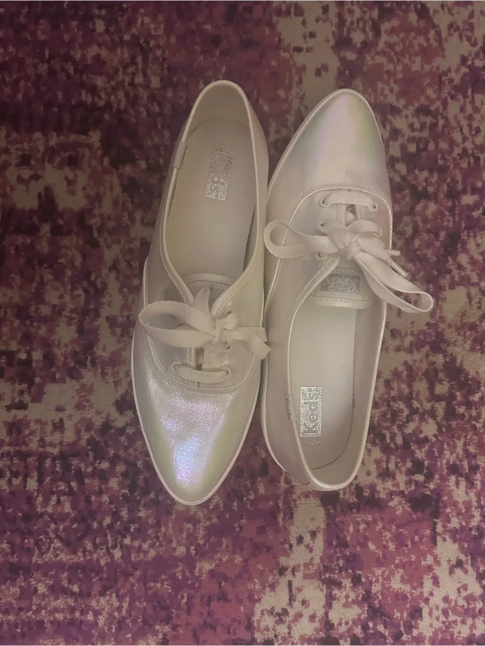 NWOT Keds Women’s Iridescent Lace-Up Sneakers - Pearl White